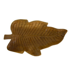 Decorative Accessory Leaf, 16 Inch Tabletop Accent, Teak Brown Wood