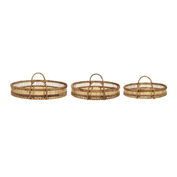 3pc Storage Baskets with Handles, Natural Brown Bamboo Woven Decor