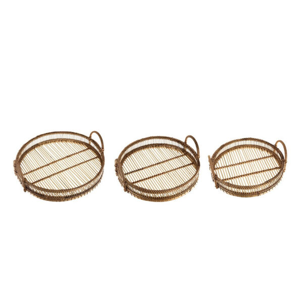 3pc Storage Baskets with Handles, Natural Brown Bamboo Woven Decor