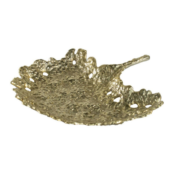 Lacey Decorative Plate, Textured Leaf Design Raised Edge Gold Metal 15 Inch