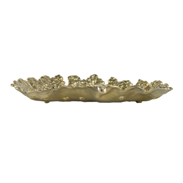 Lacey Decorative Plate, Textured Leaf Design Raised Edge Gold Metal 15 Inch