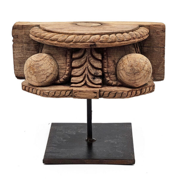300620266a4450306a723.jpeg Drex Authentic Accented Wood Decorative Pillar, Black Metal Stand 15 Inch