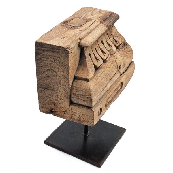 300620266a445038acfd2.jpeg Drex Authentic Accented Wood Decorative Pillar, Black Metal Stand 15 Inch