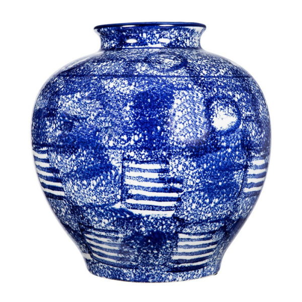 Caleb Decorative Vase, Speckled Glazed Finish, Blue-White Porcelain 9 Inch