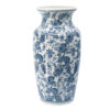 Macy Wide Decorative Vase, Traditional Floral Blue White Porcelain 12 Inch