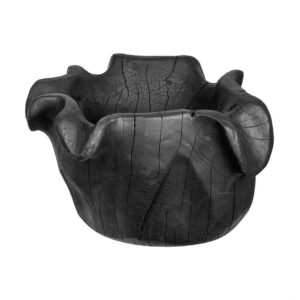Decorative Bowl, Organic Ruffled Raised Edges, 14 Inch Black Teak Wood