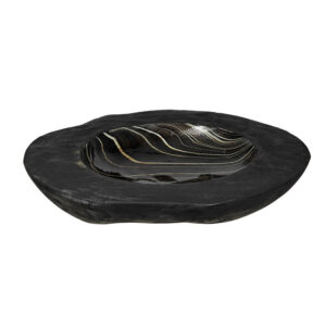 Decorative Organic Accent Bowl, Live Edge, 12 Inch Black Teak Wood