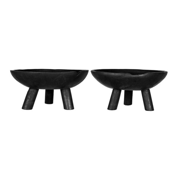 Decorative Footed Bowls Set of 2, Tripod Legs, Black Teak Wood, 12 Inch