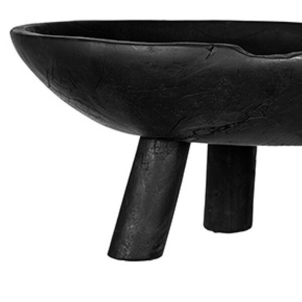 Decorative Footed Bowls Set of 2, Tripod Legs, Black Teak Wood, 12 Inch