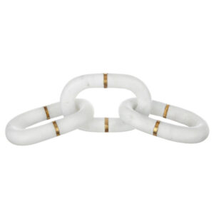 Decorative Chain Link Sculpture, Gold Inlay, 14 Inch White Marble