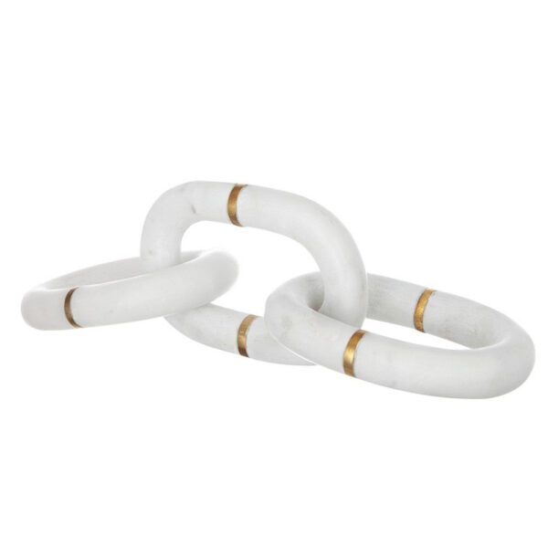 300620266a4454213209a.jpeg Decorative Chain Link Sculpture, Gold Inlay, 14 Inch White Marble