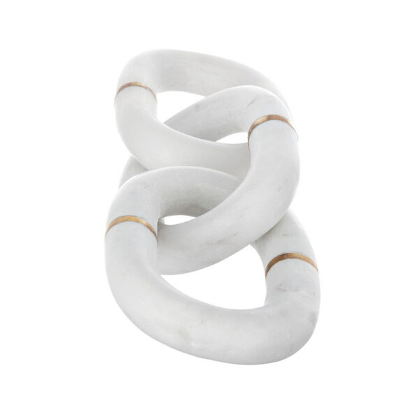 300620266a445425a9ca8.jpeg Decorative Chain Link Sculpture, Gold Inlay, 14 Inch White Marble