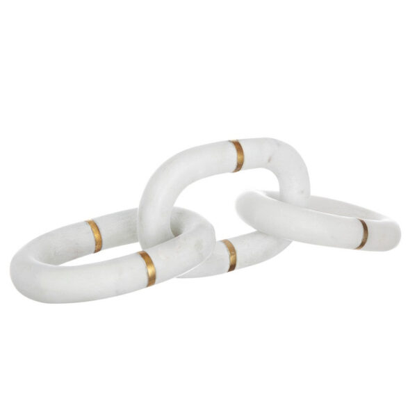 300620266a445427f01b4.jpeg Decorative Chain Link Sculpture, Gold Inlay, 14 Inch White Marble