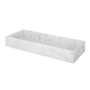 Decorative Tray with Raised Edges, 22 x 8 Rectangular White Marble