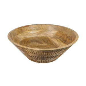 Decorative Bowl, Tapered 12 Inch Round, Textured Brown Mango Wood Finish