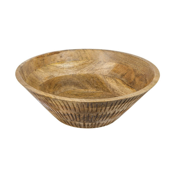 Decorative Bowl, Tapered 12 Inch Round, Textured Brown Mango Wood Finish
