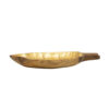 Decorative Leaf Shaped Platter with Stem Handle, 16 Inch Gold Teak Wood