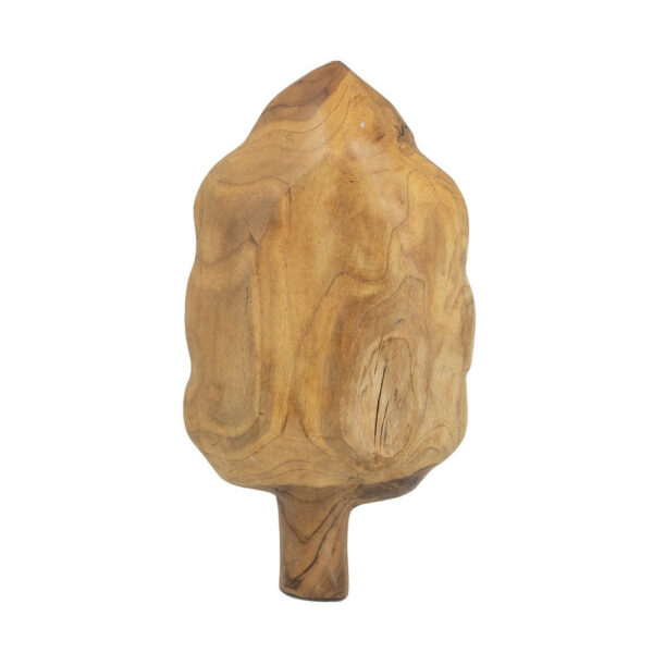 Decorative Leaf Shaped Platter with Stem Handle, 16 Inch Gold Teak Wood