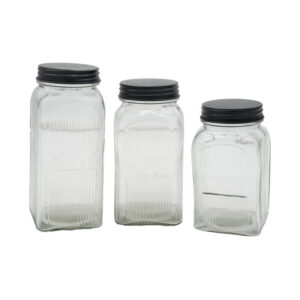 Daisy Decorative Vintage Style Jar Set of 3, Glass, Iron Lids 8 9 10 Inch