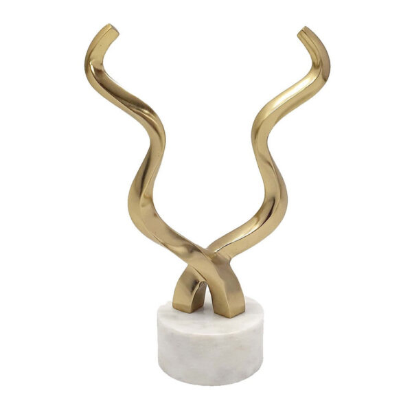 010720266a445b0cc611a.jpeg Decorative Horn Sculpture, 15 Inch Gold, Contemporary White Marble Base