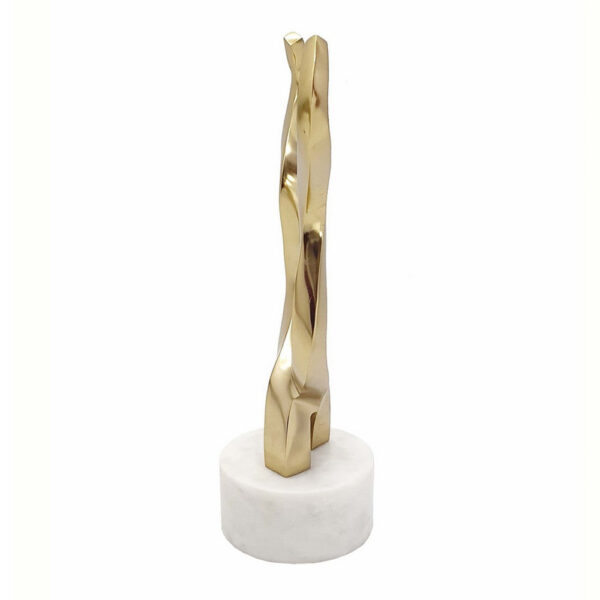 010720266a445b117ec15.jpeg Decorative Horn Sculpture, 15 Inch Gold, Contemporary White Marble Base