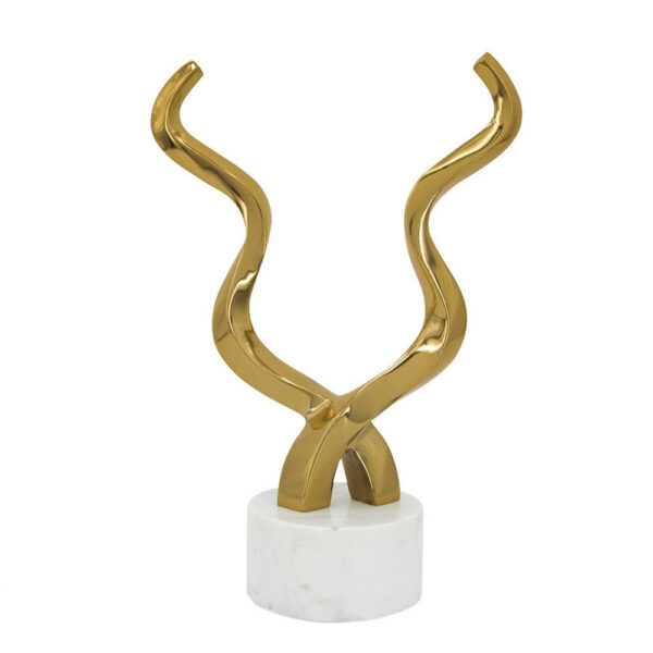 010720266a445b18b55a1.jpeg Decorative Horn Sculpture, 15 Inch Gold, Contemporary White Marble Base