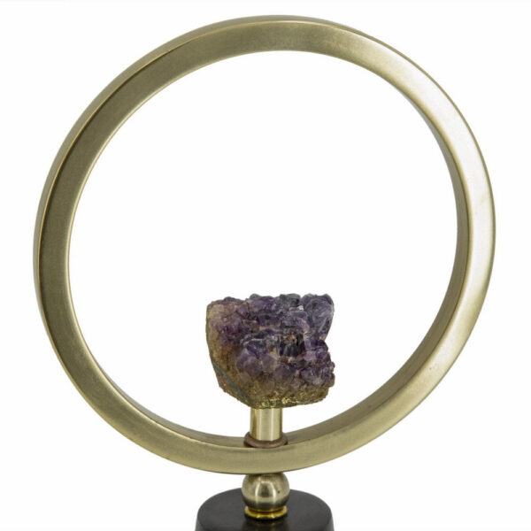 010720266a445b2c6cb4a.jpeg Decorative Ring Sculpture, Purple Amethyst Stone, 12 Inch Gold Black