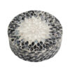 Decorative Box, 10 Inch Round White, Black Mother of Pearl Inlay, Capiz