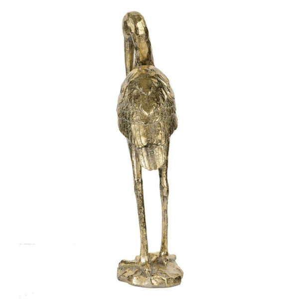 Standing Crane Figurine, 16 Inch Antique Gold Resin, Textured Feathers