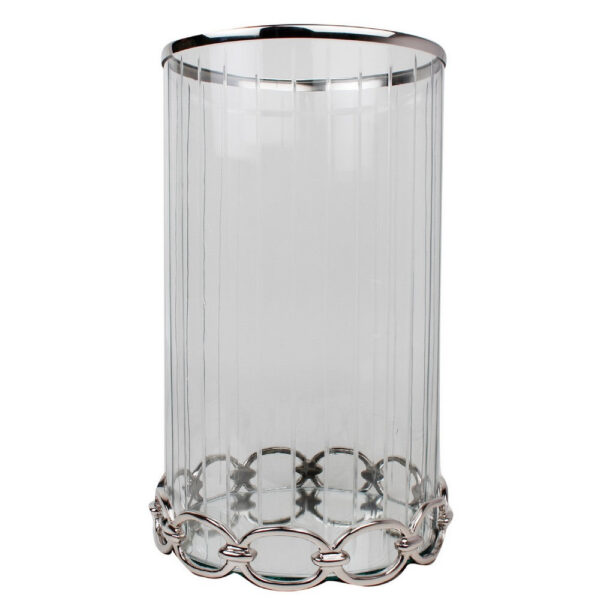 Vintage Candle Holder, Clear Glass Hurricane, 18 Inch Silver Accent Rim