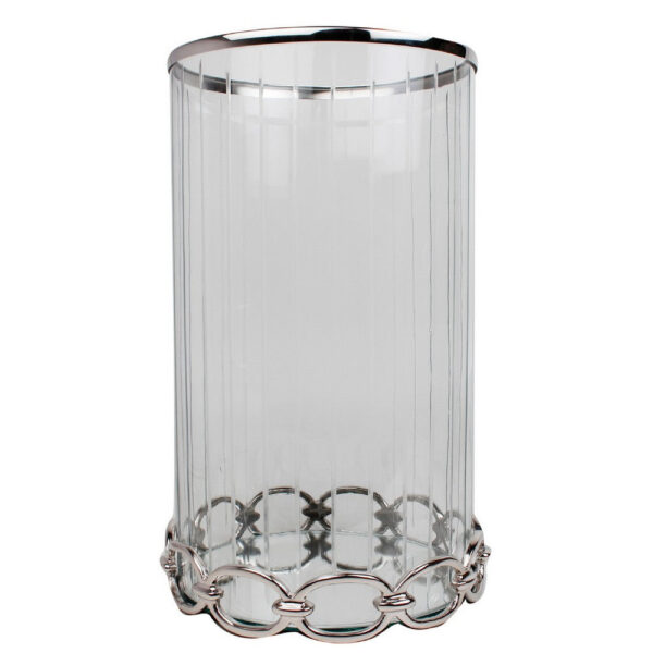 Vintage Candle Holder, Clear Glass Hurricane, 18 Inch Silver Accent Rim