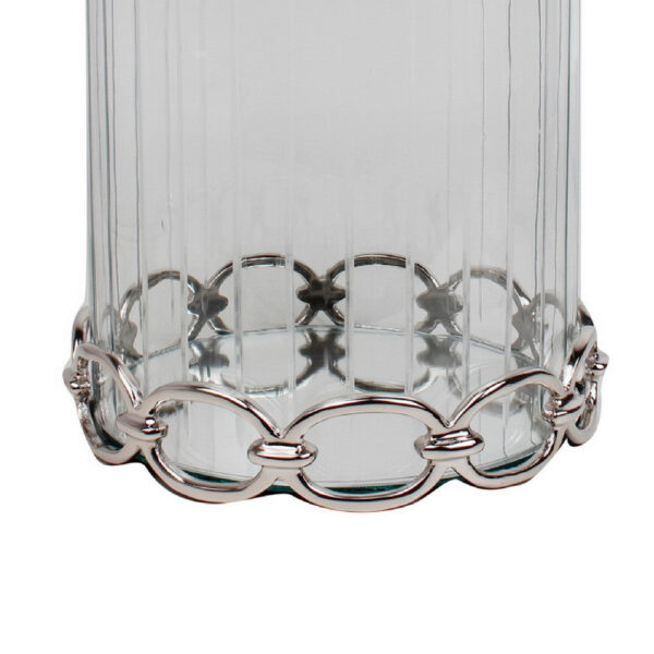 Vintage Candle Holder, Clear Glass Hurricane, 18 Inch Silver Accent Rim