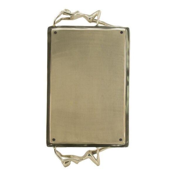 010720266a44637d26767.jpeg Decorative Tray, Vintage Figural Handles, Polished Gold Aluminum 25 Inch