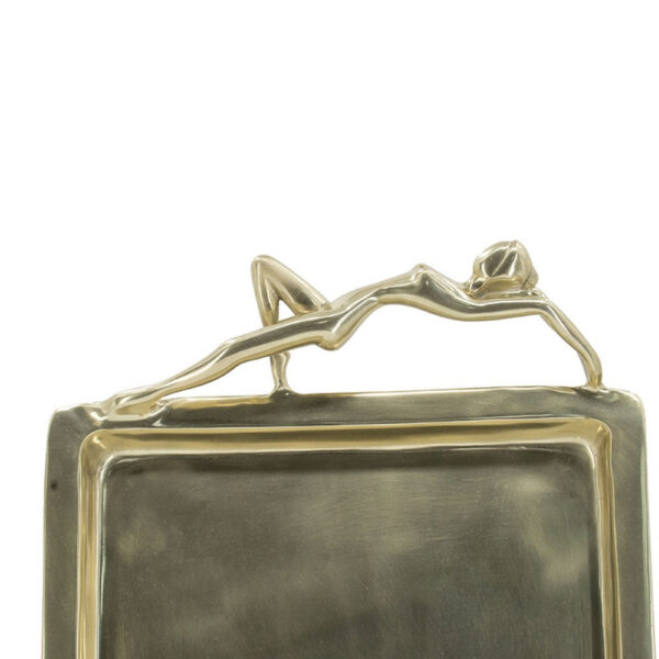 010720266a446384951f0.jpeg Decorative Tray, Vintage Figural Handles, Polished Gold Aluminum 25 Inch