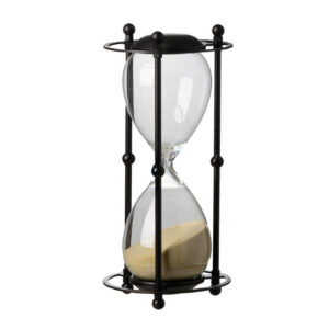 Iaon Hourglass Timer with Beige Sand, Tabletop 13 Inch Black Iron Stand