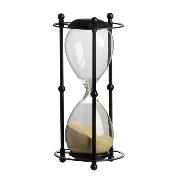 010720266a4464d5555b4.jpeg Iaon Hourglass Timer with Beige Sand, Tabletop 13 Inch Black Iron Stand