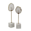 Decorative Statute Set of 2, White Agate Stone and Marble, Gold Accent