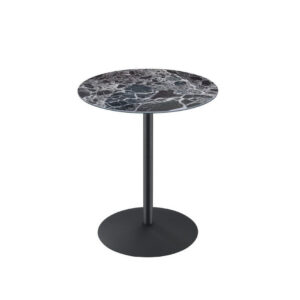 Ciry Side End Table, 18 Inch Round Marble Glass Top, Steel Base, Black