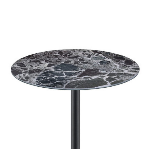 Ciry Side End Table, 18 Inch Round Marble Glass Top, Steel Base, Black