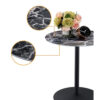 Ciry Side End Table, 18 Inch Round Marble Glass Top, Steel Base, Black