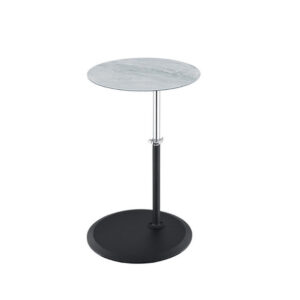 Ory Side End Table, 16 Inch Round Gray Glass Top with Adjustable Height