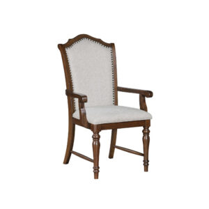 Feva Dining Armchair Set of 2, Scallop Back, Gray Polyester, Cherry Brown