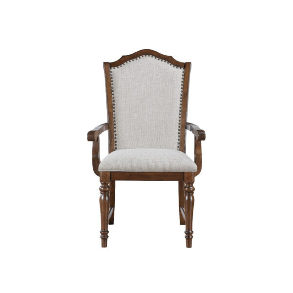 Feva Dining Armchair Set of 2, Scallop Back, Gray Polyester, Cherry Brown