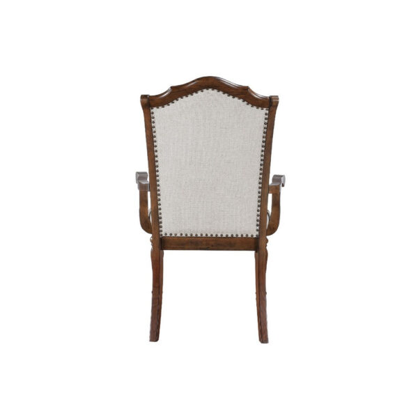 Feva Dining Armchair Set of 2, Scallop Back, Gray Polyester, Cherry Brown