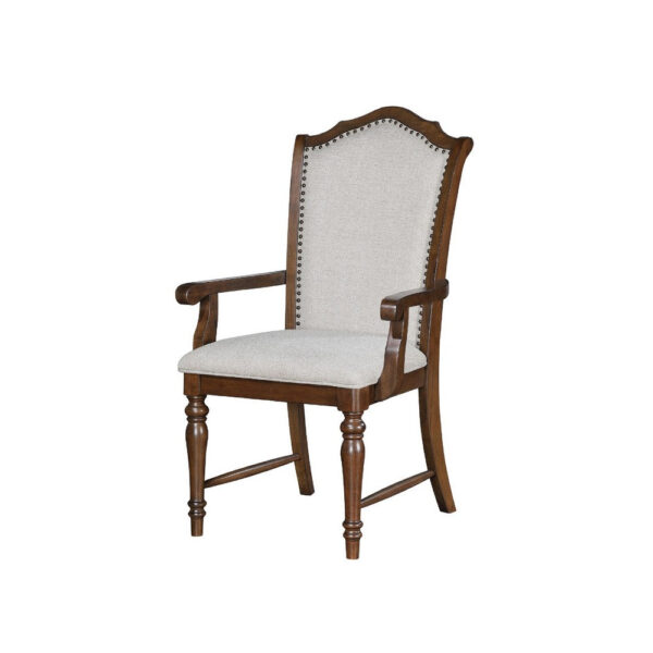 Feva Dining Armchair Set of 2, Scallop Back, Gray Polyester, Cherry Brown