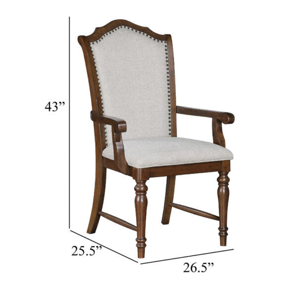 Feva Dining Armchair Set of 2, Scallop Back, Gray Polyester, Cherry Brown