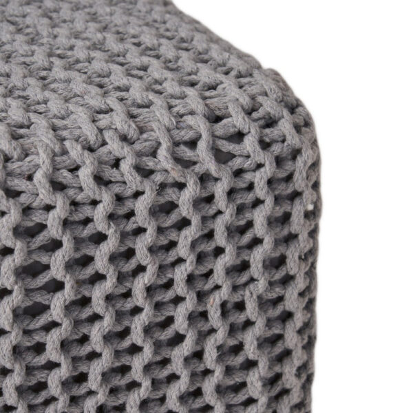 Square Knitted Footstool Ottoman, Handwoven Design 17 Inch Gray Cotton