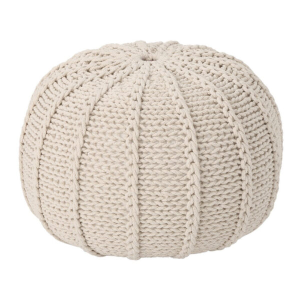 310720266a6d1039326b5.jpeg Round Knitted Pouf Ottoman, Handwoven Details, 20 Inch Beige Cotton