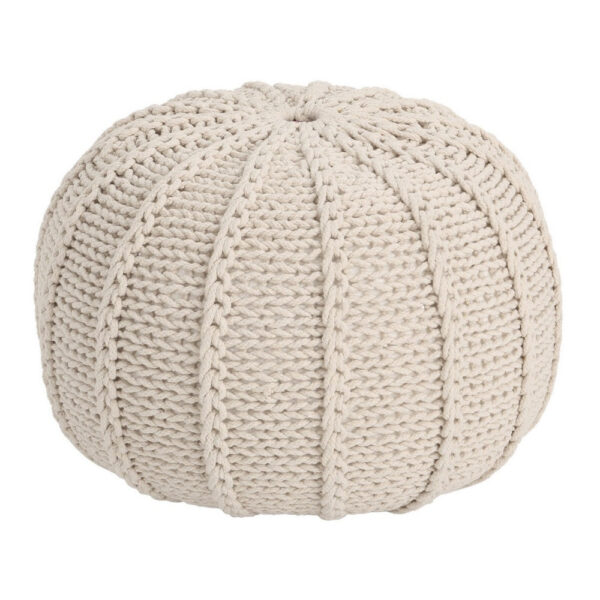 310720266a6d103c0c645.jpeg Round Knitted Pouf Ottoman, Handwoven Details, 20 Inch Beige Cotton