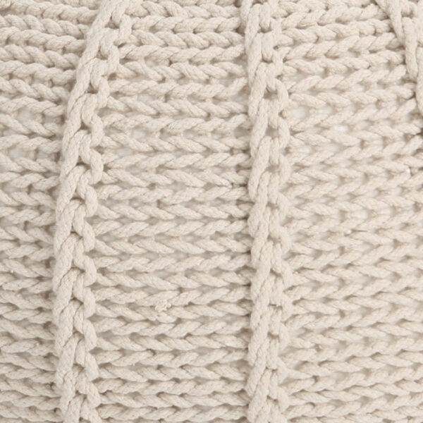 310720266a6d104161576.jpeg Round Knitted Pouf Ottoman, Handwoven Details, 20 Inch Beige Cotton